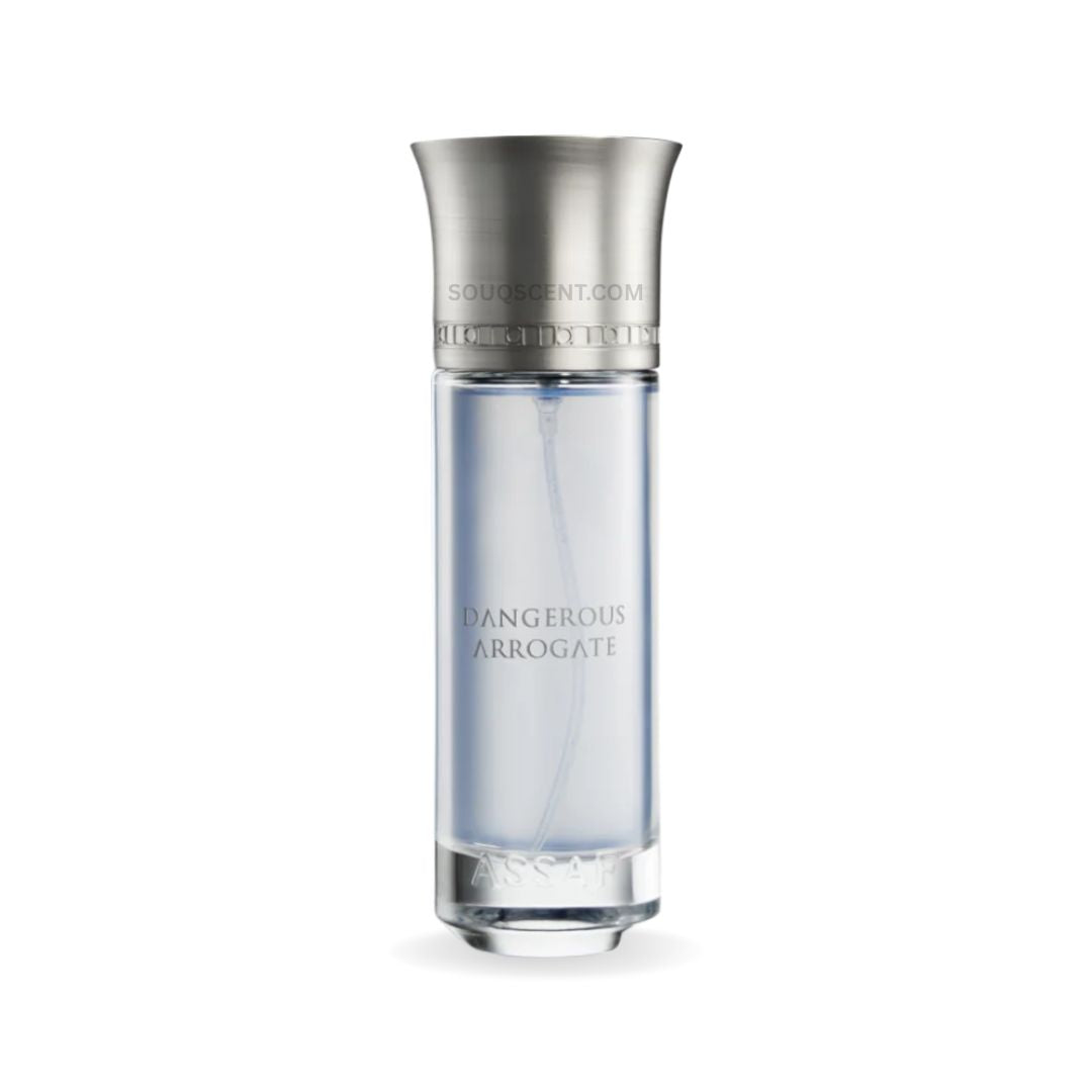Perfume bottle labeled 'Dangerous Arrogate' on a white background