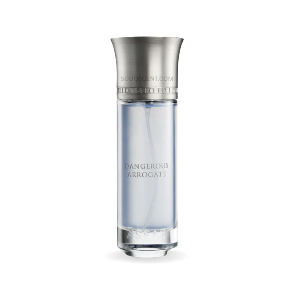 Perfume bottle labeled 'Dangerous Arrogate' on a white background