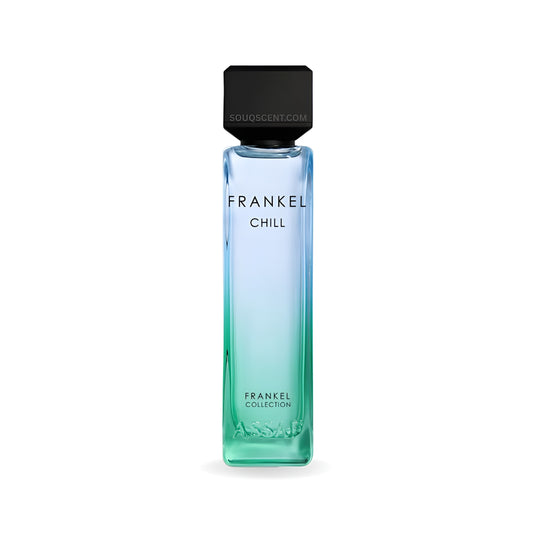Perfume bottle labeled 'Frankel Chill' from the Frankel Collection on a white background