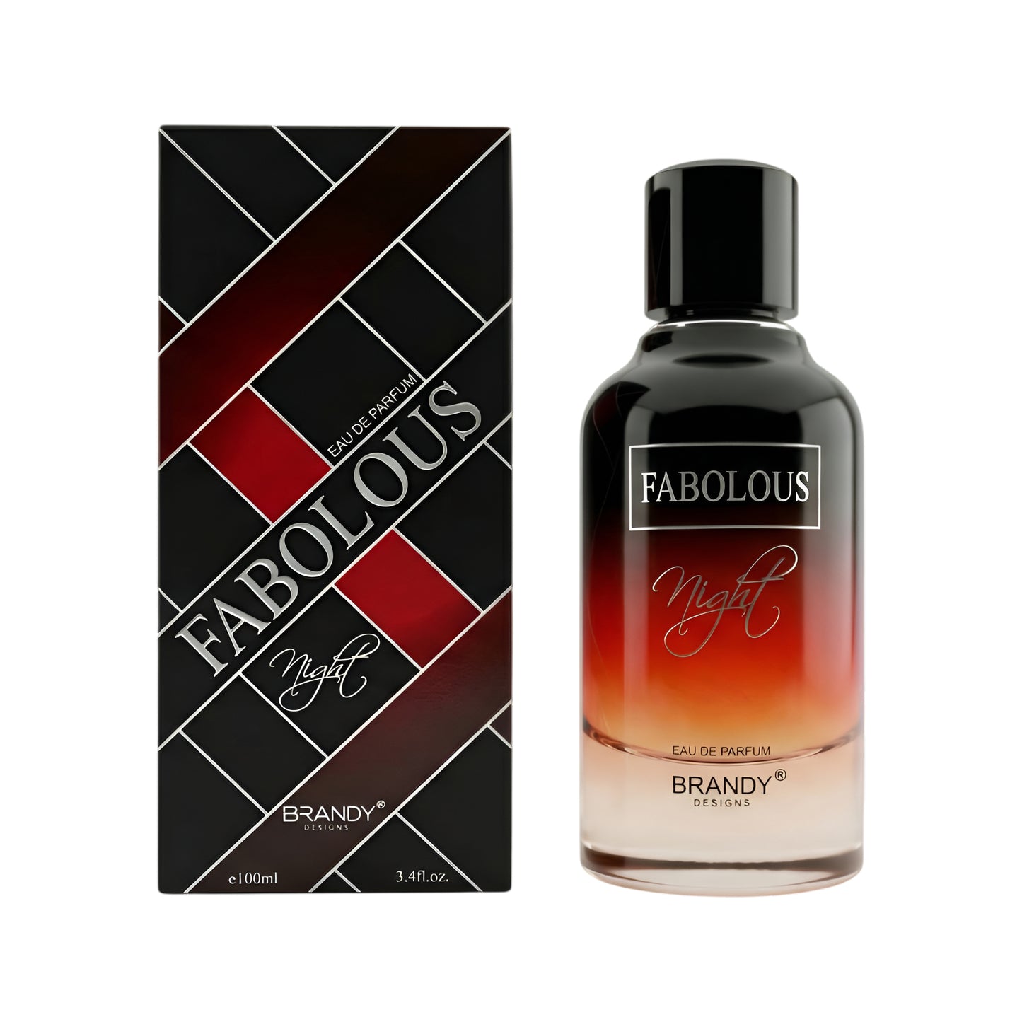 Fabolous perfume bottle and packaging on a white background