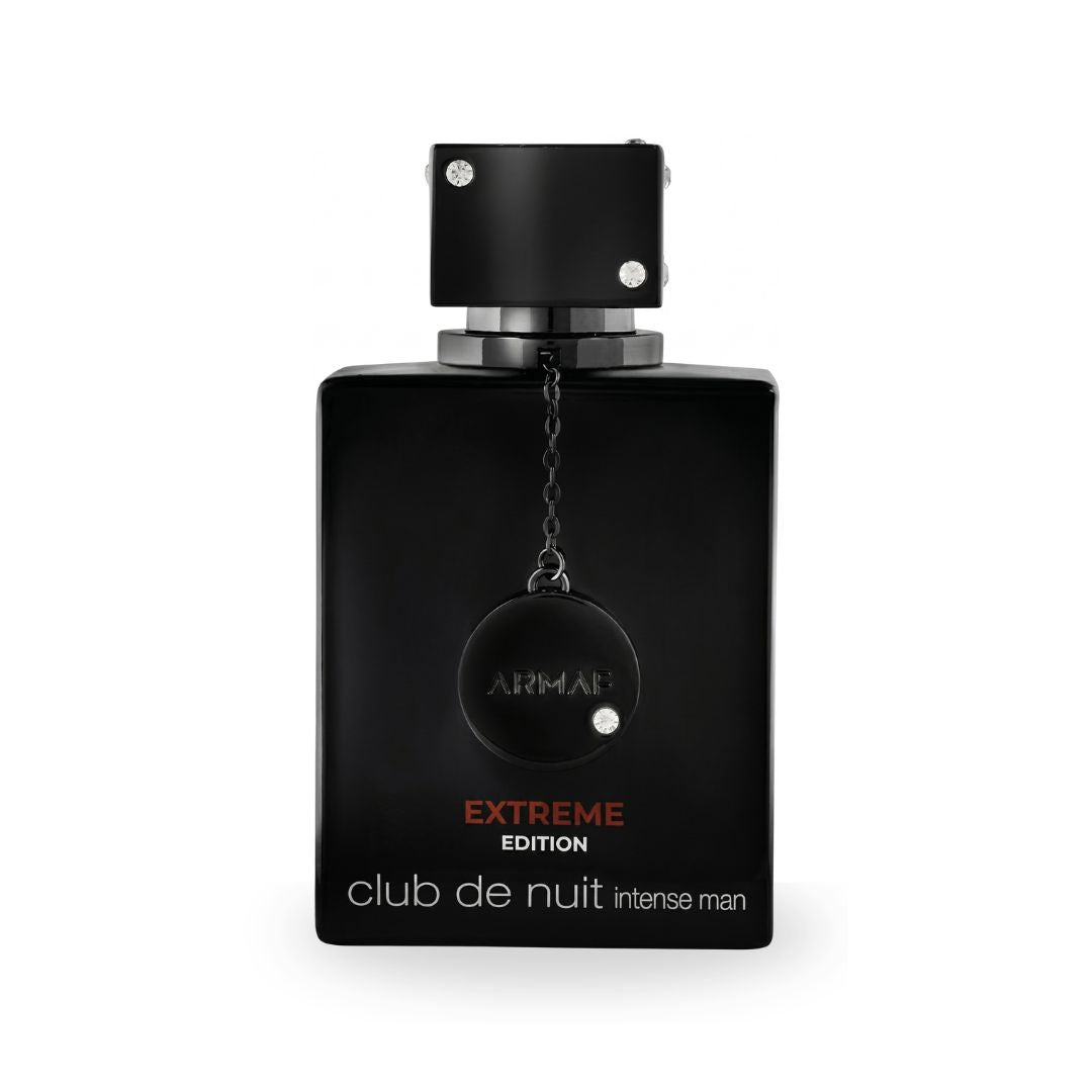 Black Armani Extreme Edition perfume bottle on a white background