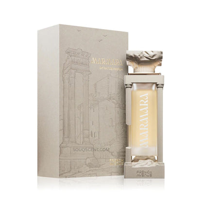 Perfume bottle and packaging with 'Mara Mara' branding on a white background
