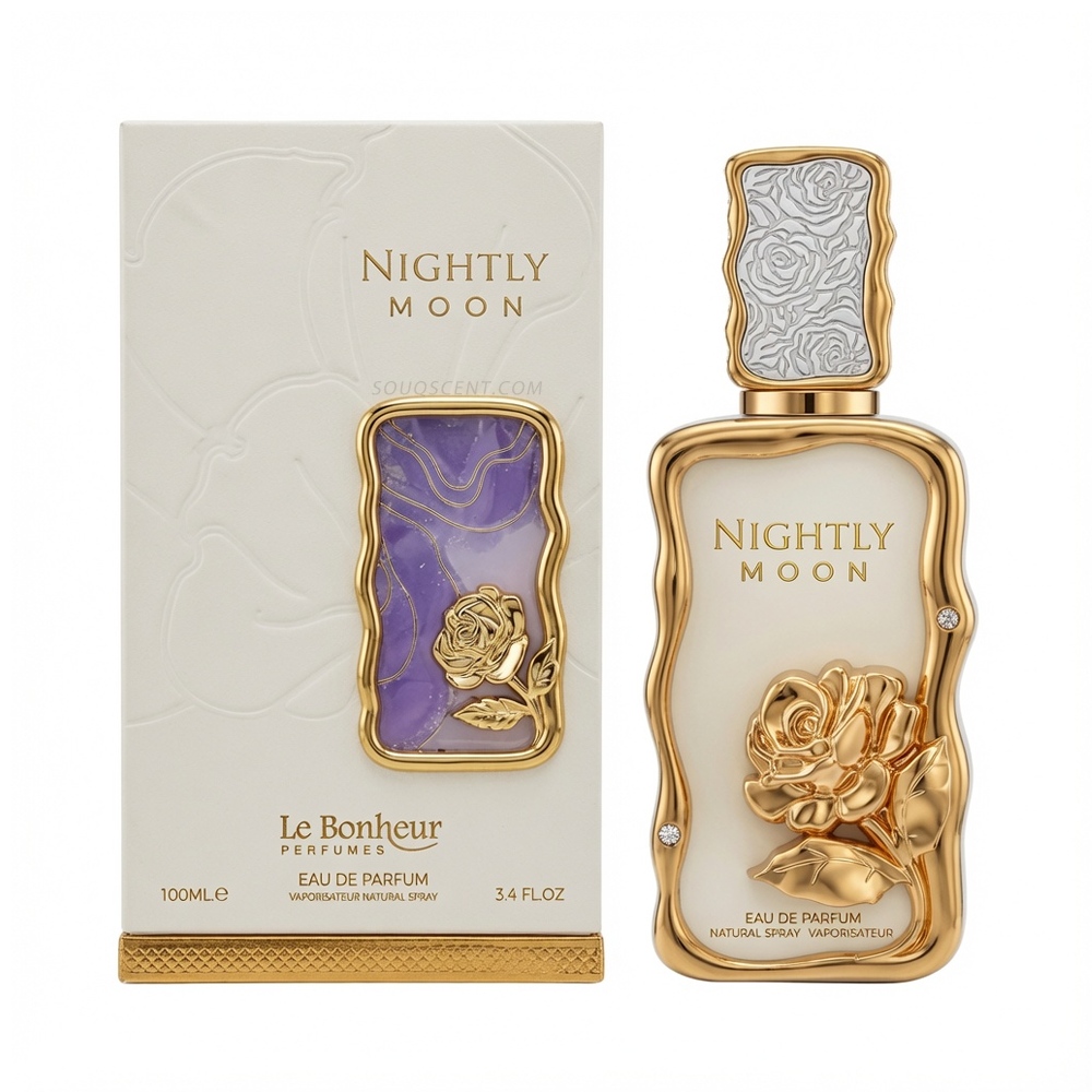 Le Bonheur 'Nightly Moon' perfume bottle and packaging on a white background