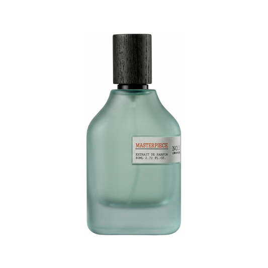 Perfume bottle with a black cap on a white background