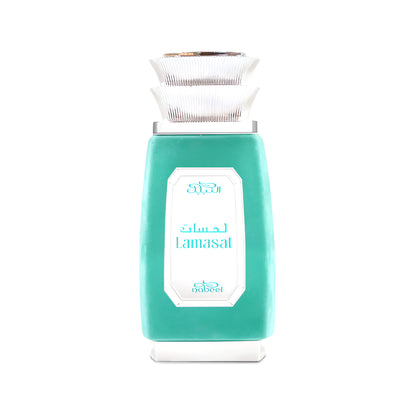 Teal bottle with white cap on a white background