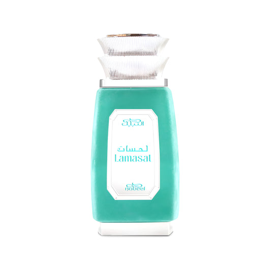 Teal bottle with white cap on a white background