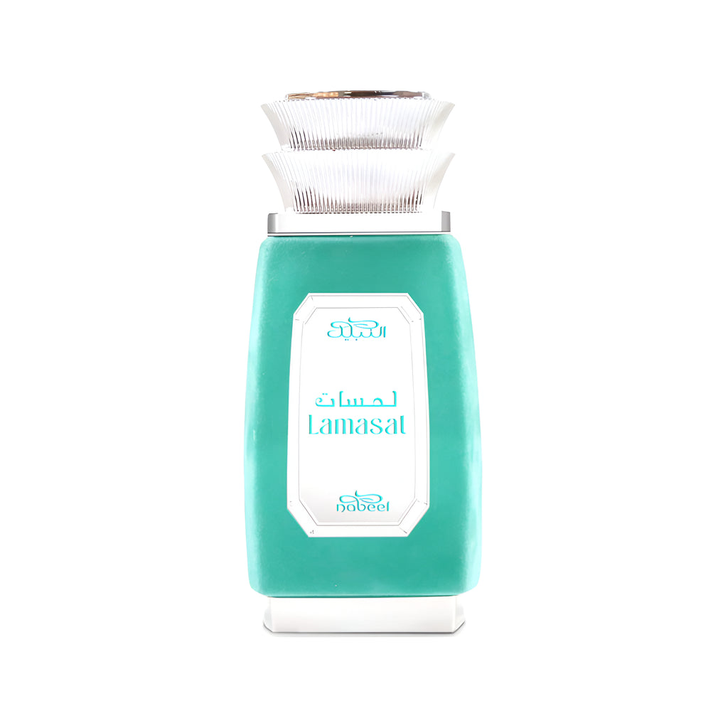 Teal bottle with white cap on a white background