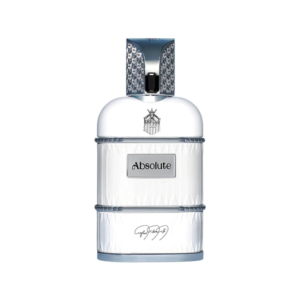 Perfume bottle labeled 'Absolute' on a white background