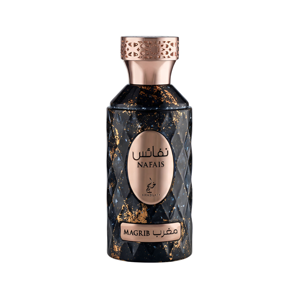 Perfume bottle with 'Nafais' branding on a white background