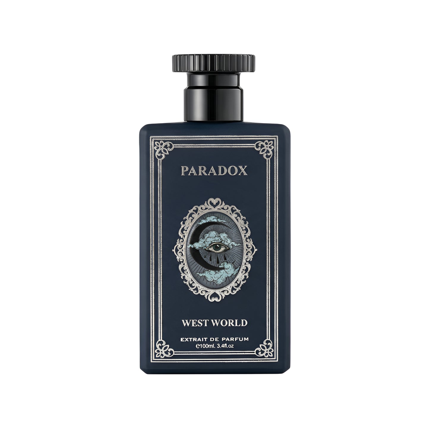 Perfume bottle labeled 'Paradox' with decorative design on a white background