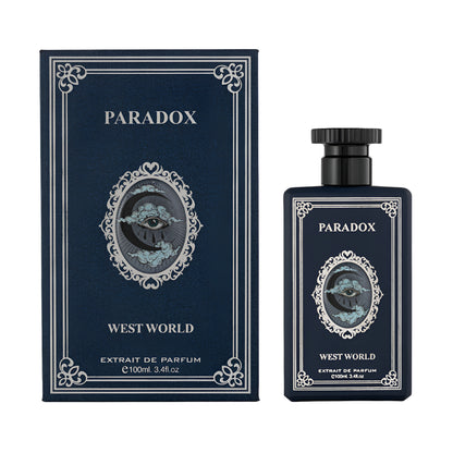 Paradox West World perfume bottle and packaging on a white background
